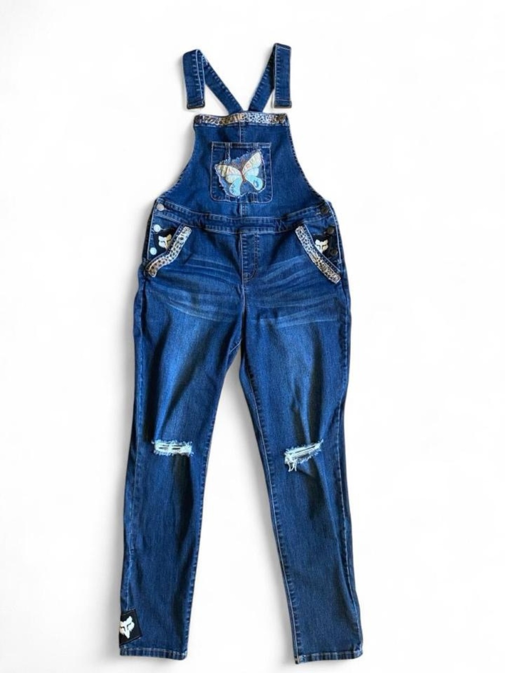 Handmade Distressed Denim Overalls with Butterfly/Peace And Flower Details